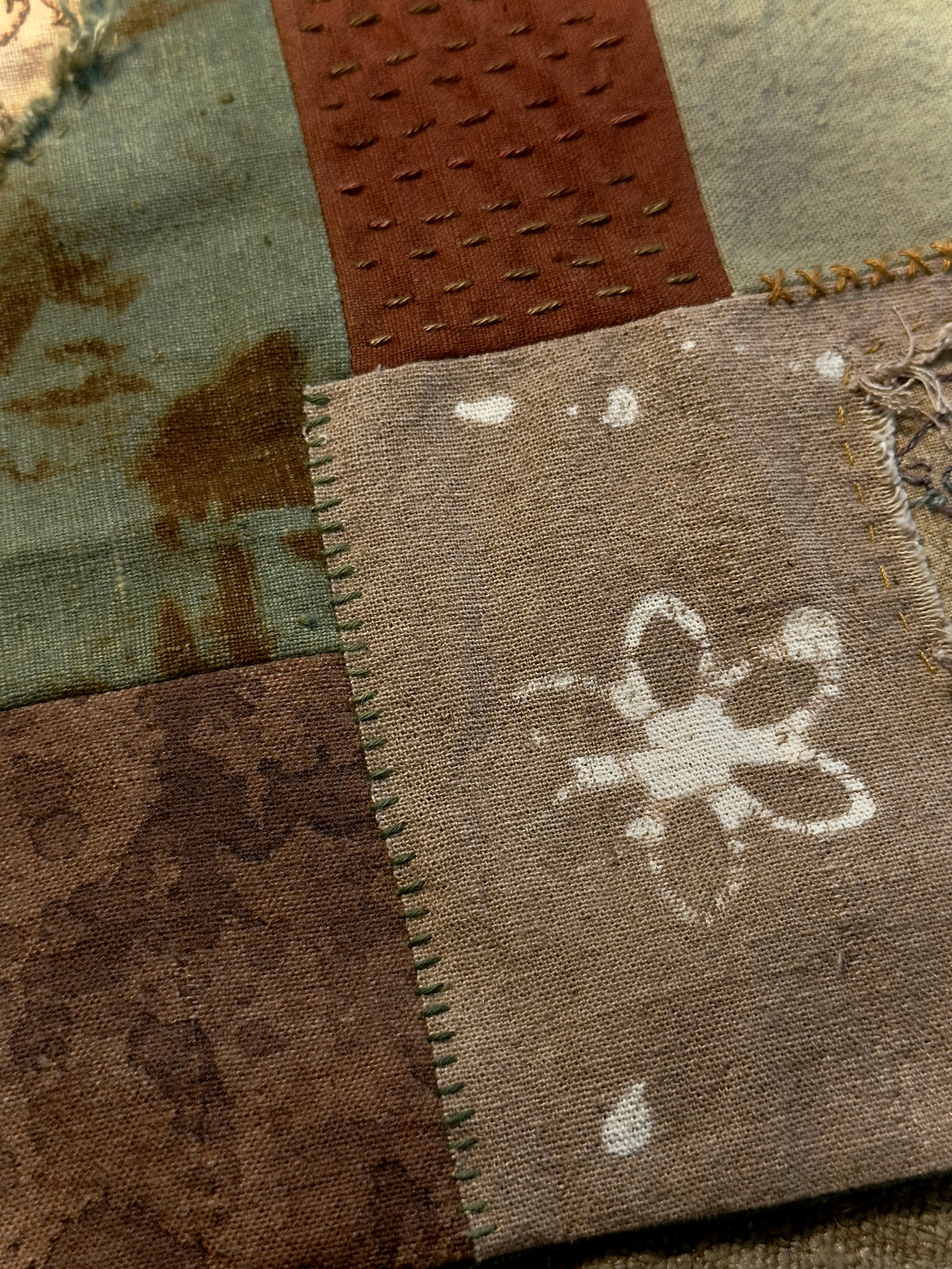 Hidden Cat Patchwork Tea Mat – Hand-Stitched Wabi-Sabi Chabu
