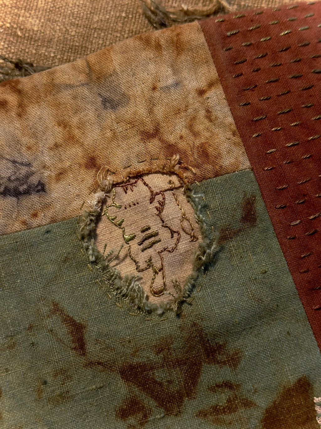 Hidden Cat Patchwork Tea Mat – Hand-Stitched Wabi-Sabi Chabu