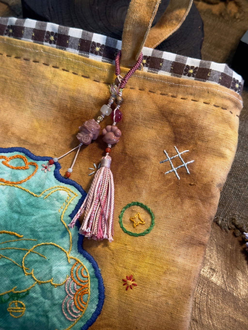 Maneki-neko & Lucky Paw Charm | Hand Knotted Natural Stone Tassel Pendant