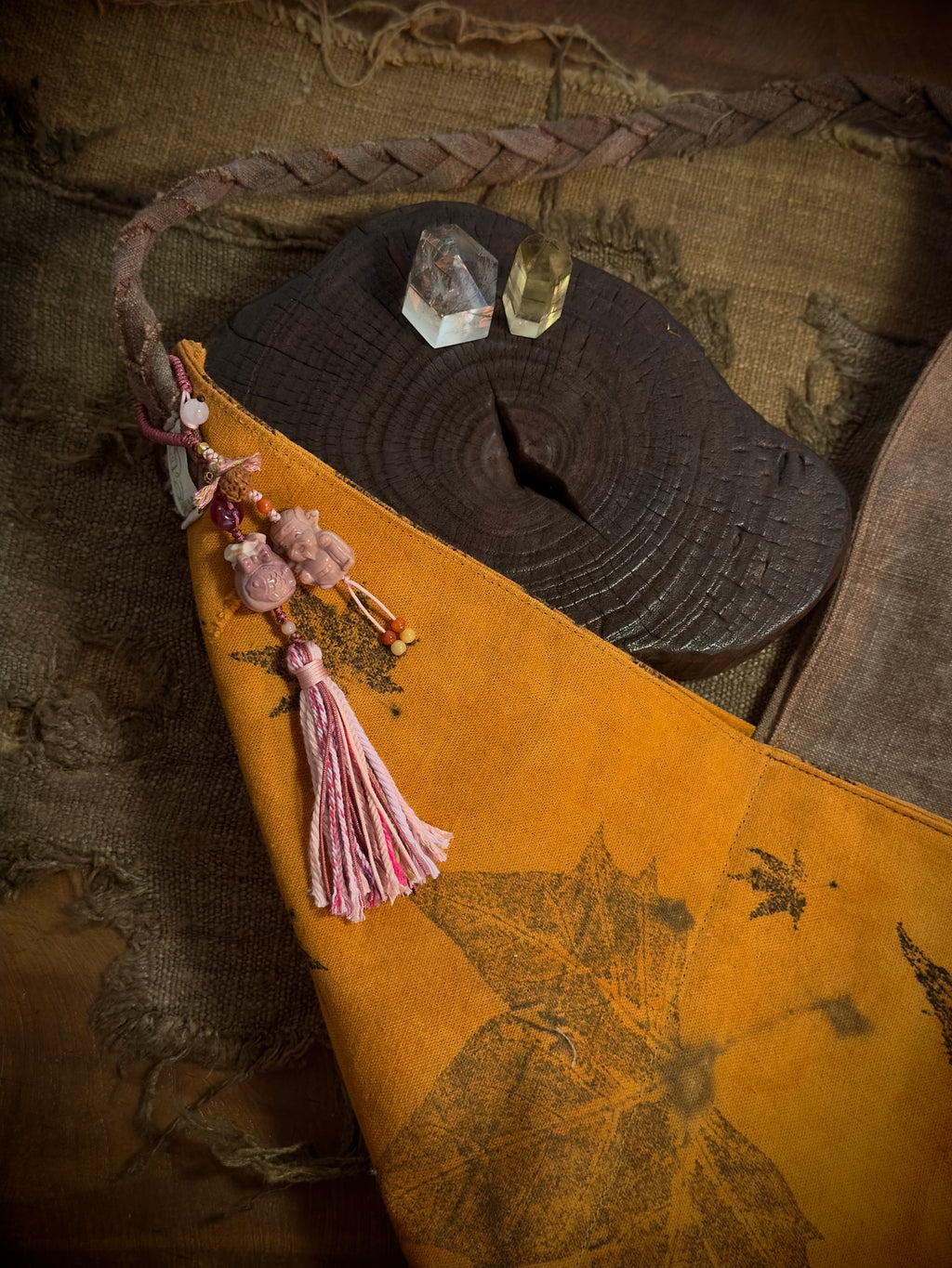 God of Wealth & Lucky Money Bag Charm | Natural Stone Fortune Tassel Pendant