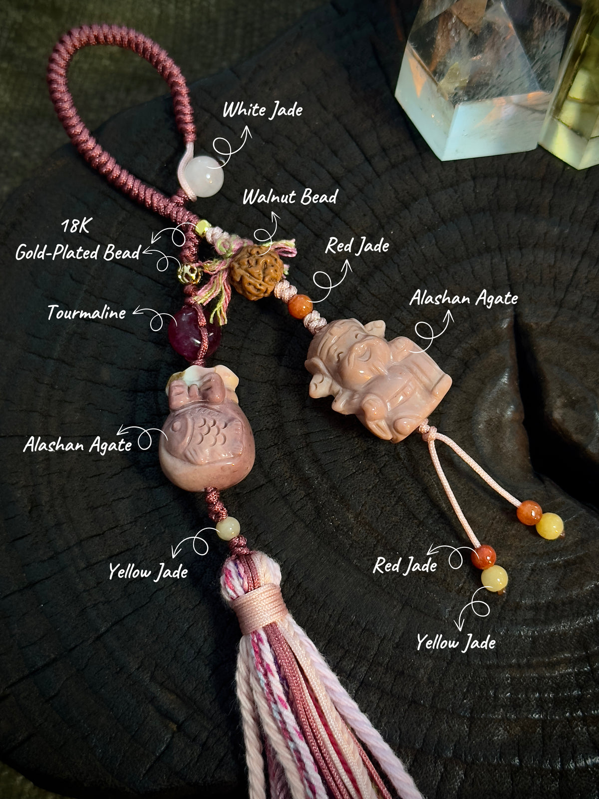 God of Wealth & Lucky Money Bag Charm | Natural Stone Fortune Tassel Pendant