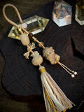 God of Wealth & Fortune Bag Charm | Natural Stone Hand-Knotted Tassel Pendant