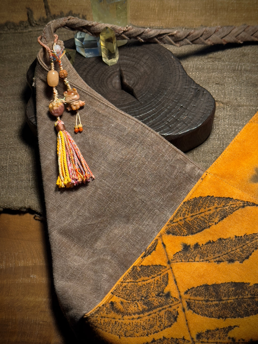 Alashan Agate Lucky Cat & Treasure Charm | Hand Knotted Tassel Pendant