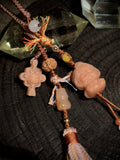 Dragon Girl & Gourd Alashan Agate Charm | Hand Knotted Gemstone Tassel Pendant