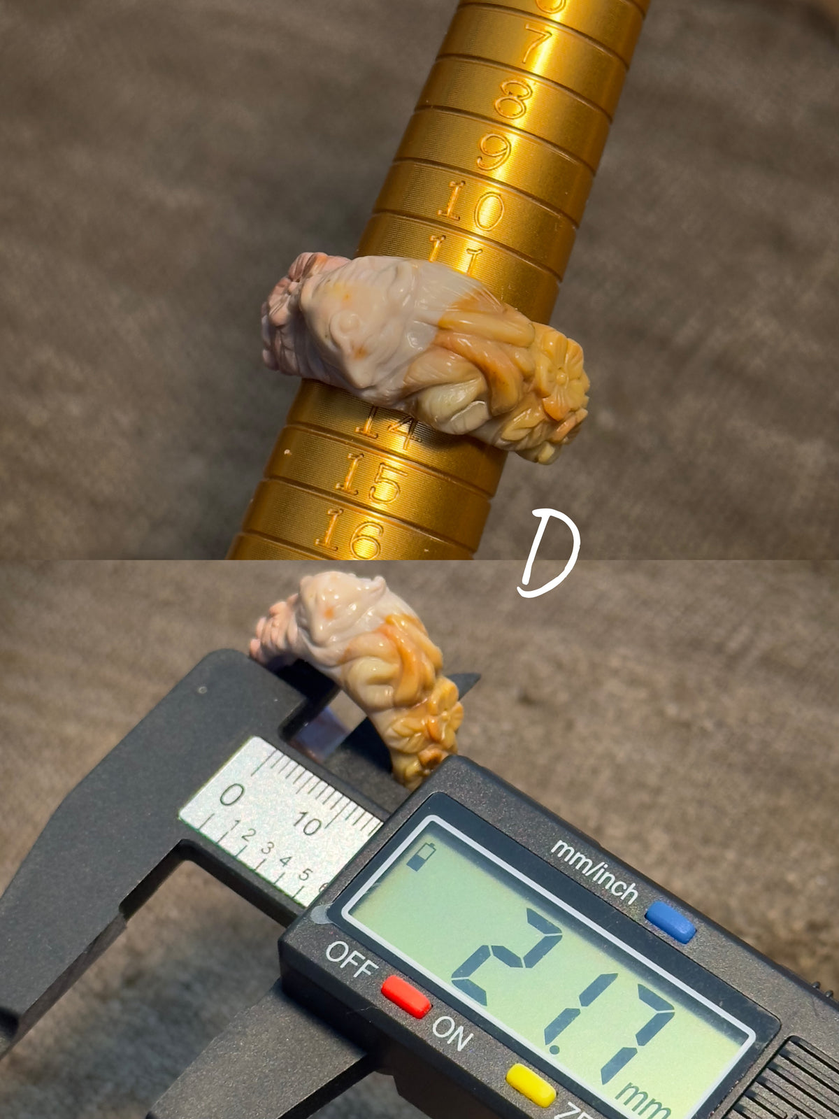 Sleeping Fox Blossom Alashan Agate Ring – Carved Fairytale Gemstone