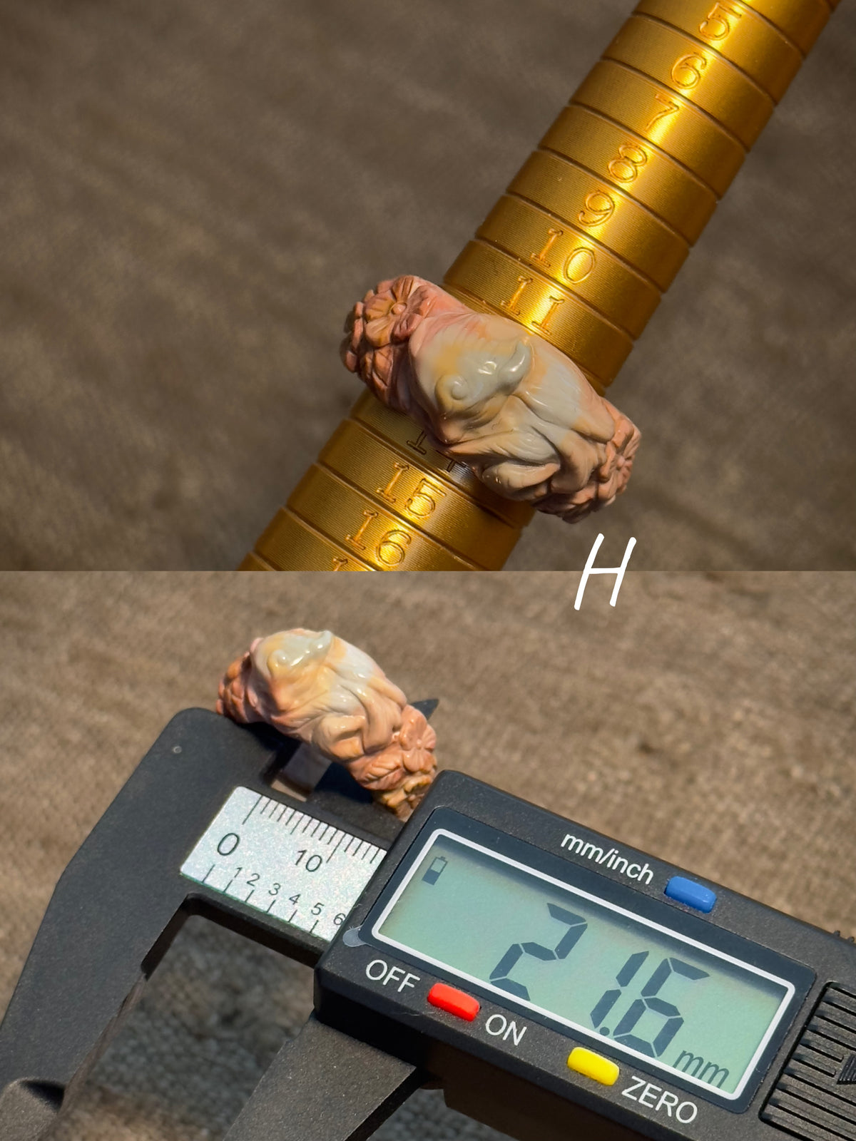 Sleeping Fox Blossom Alashan Agate Ring – Carved Fairytale Gemstone