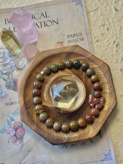 Aged Alashan agate bracelet with jade-like natural stone finish