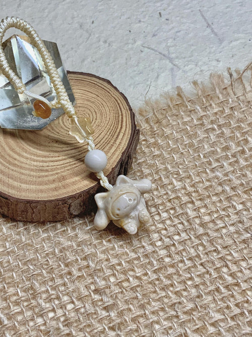 Natural Alashan agate carved cinnamon dog charm