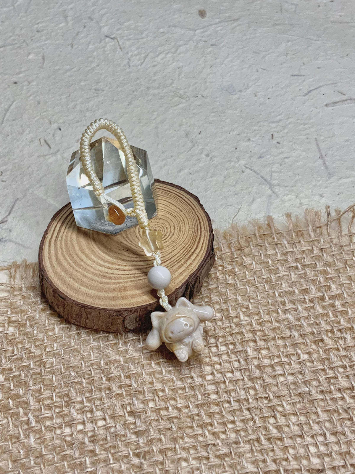 Natural stone woven dog keychain charm