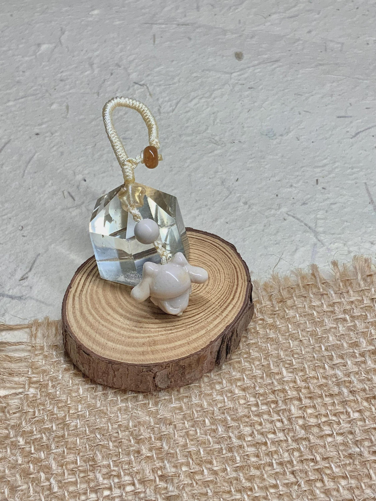 Handwoven Alashan agate cinnamon dog lucky charm