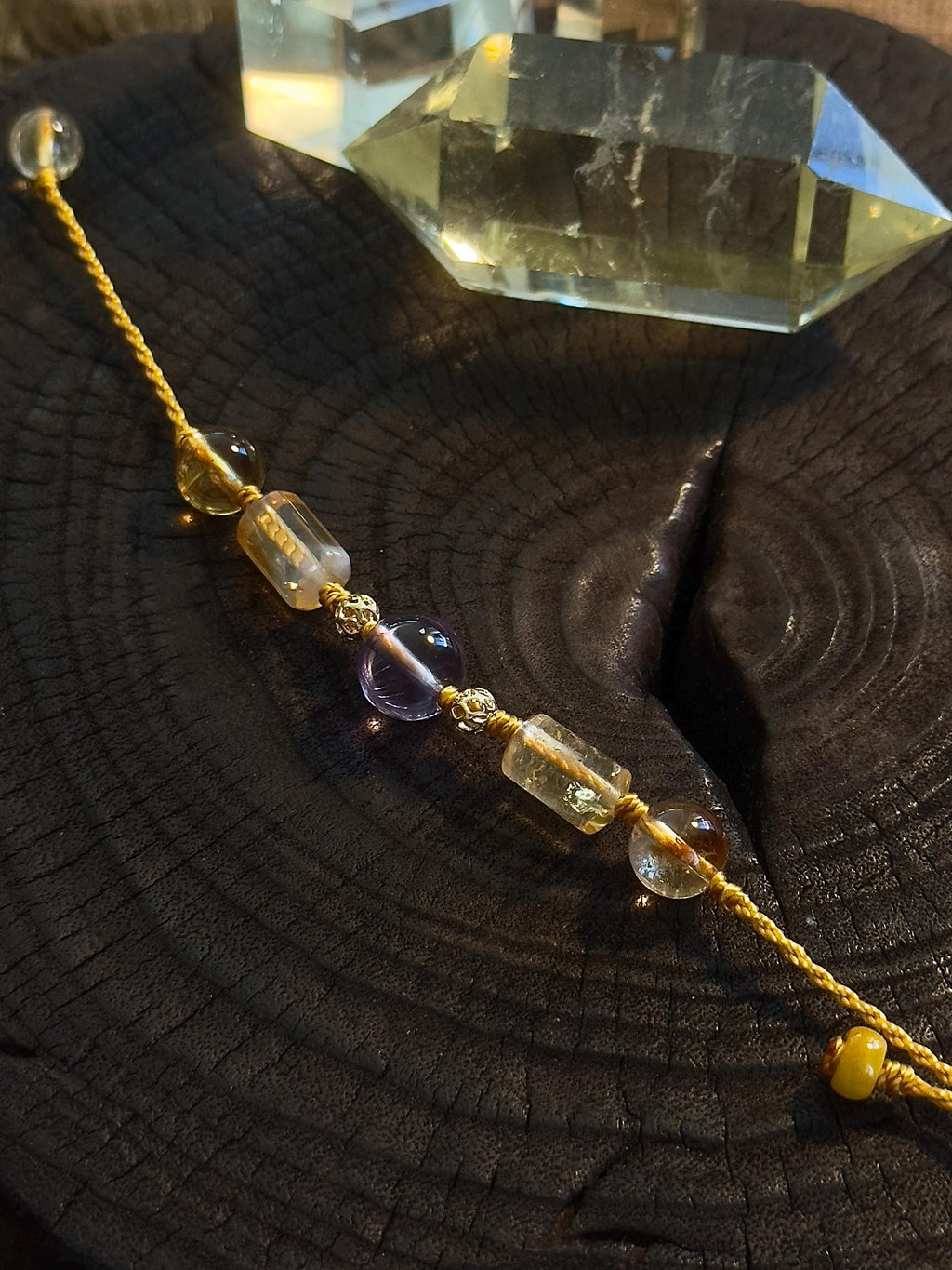 Brazilian Amethyst and Citrine Handwoven Bracelet