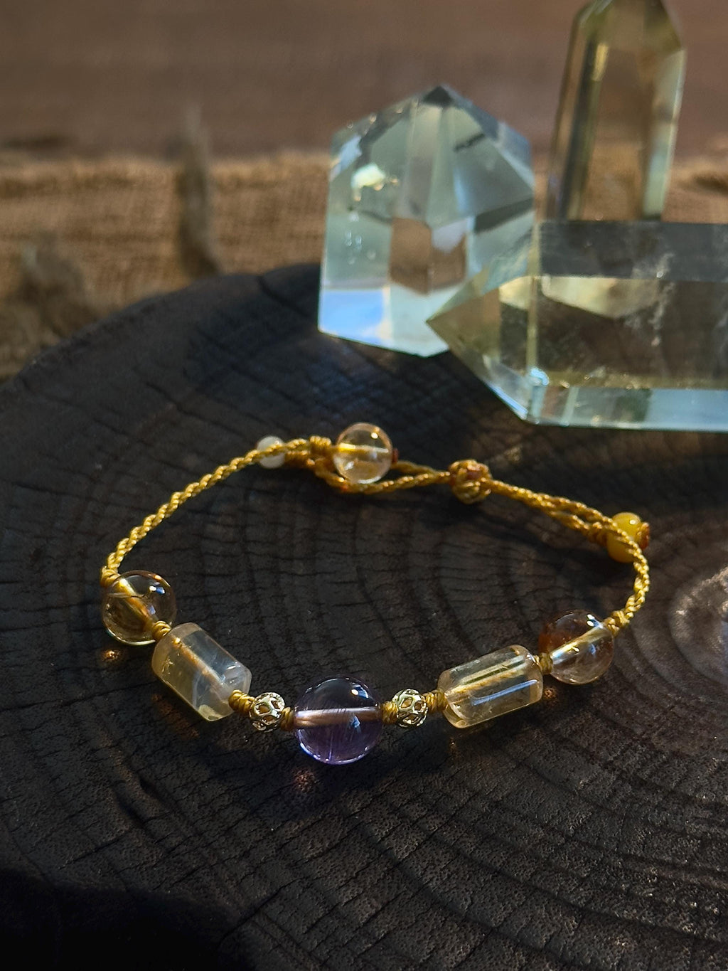 Brazilian Amethyst and Citrine Handwoven Bracelet