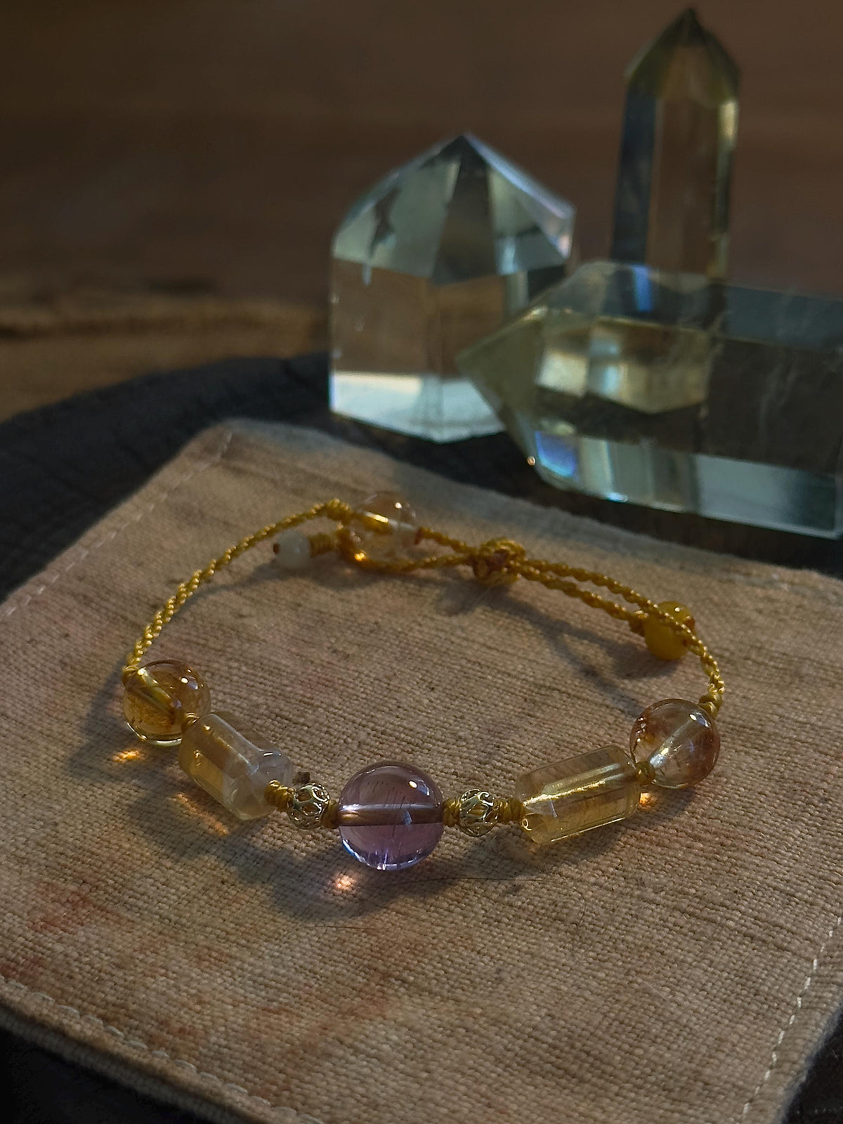 Brazilian Amethyst and Citrine Handwoven Bracelet