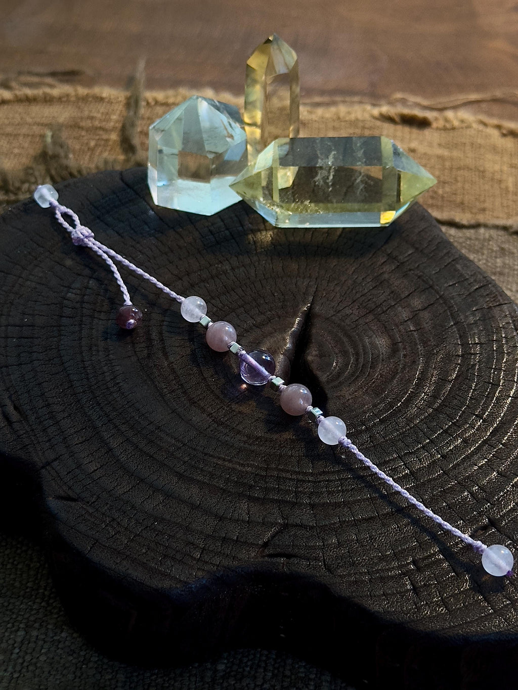Brazilian Amethyst & Lavender Rose Quartz Bracelet – full view