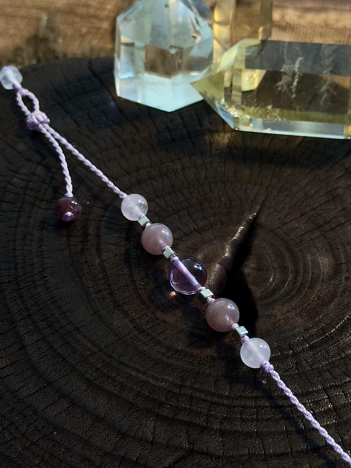 Brazilian Amethyst & Lavender Rose Quartz Bracelet – natural stone detail 2