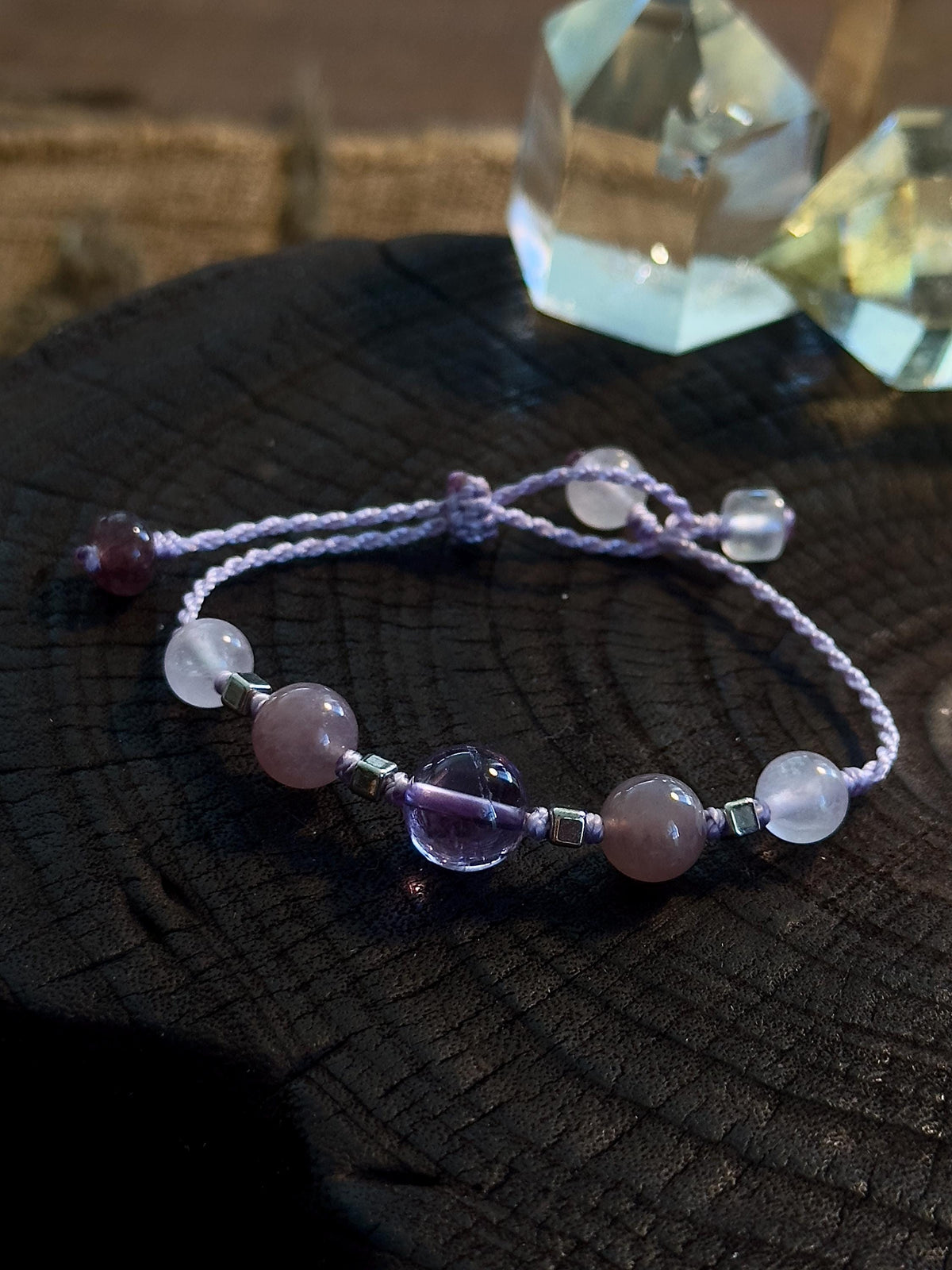 Brazilian Amethyst & Lavender Rose Quartz Bracelet – natural stone detail 3