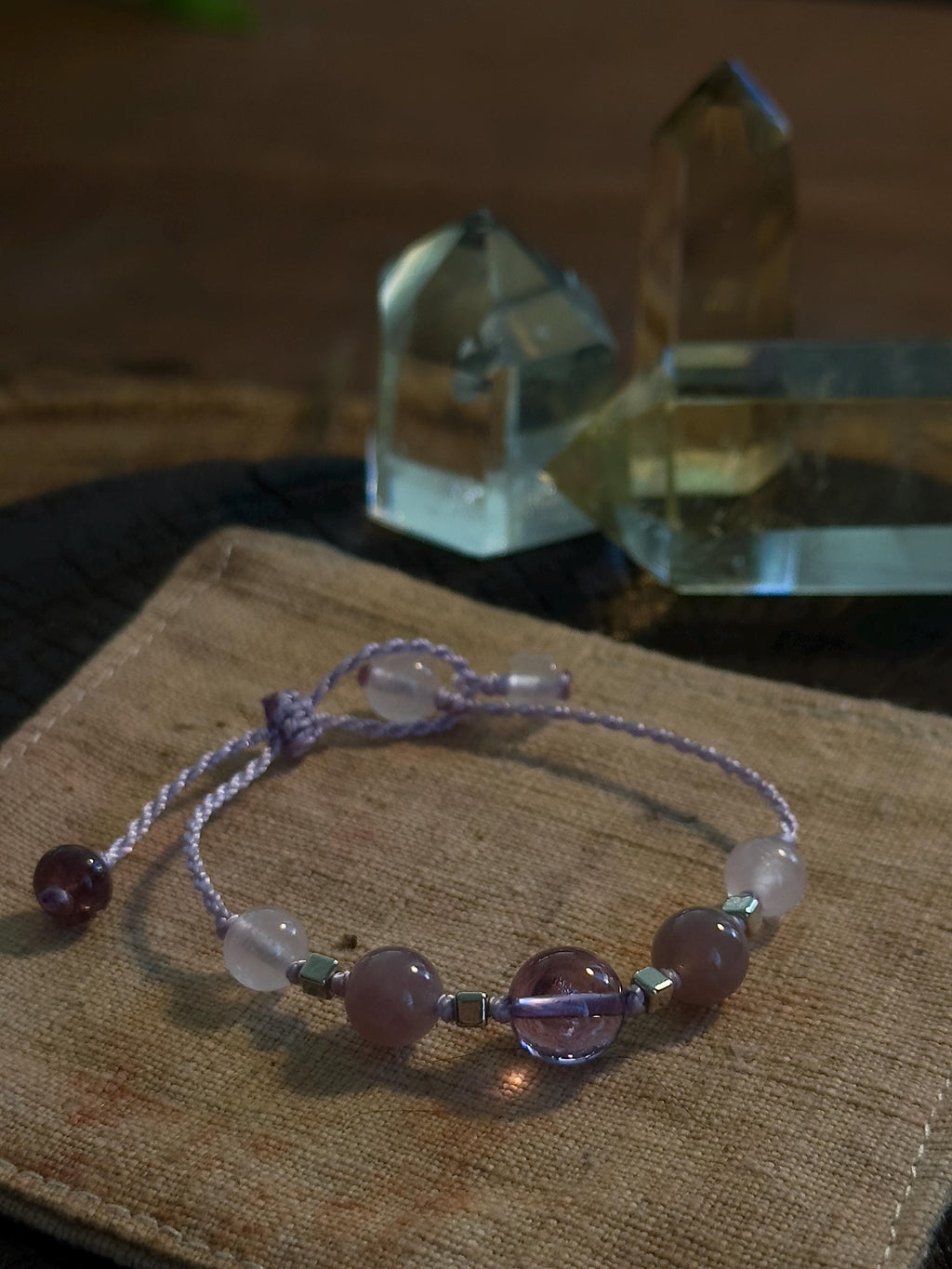 Brazilian Amethyst & Lavender Rose Quartz Bracelet – natural stone detail 4