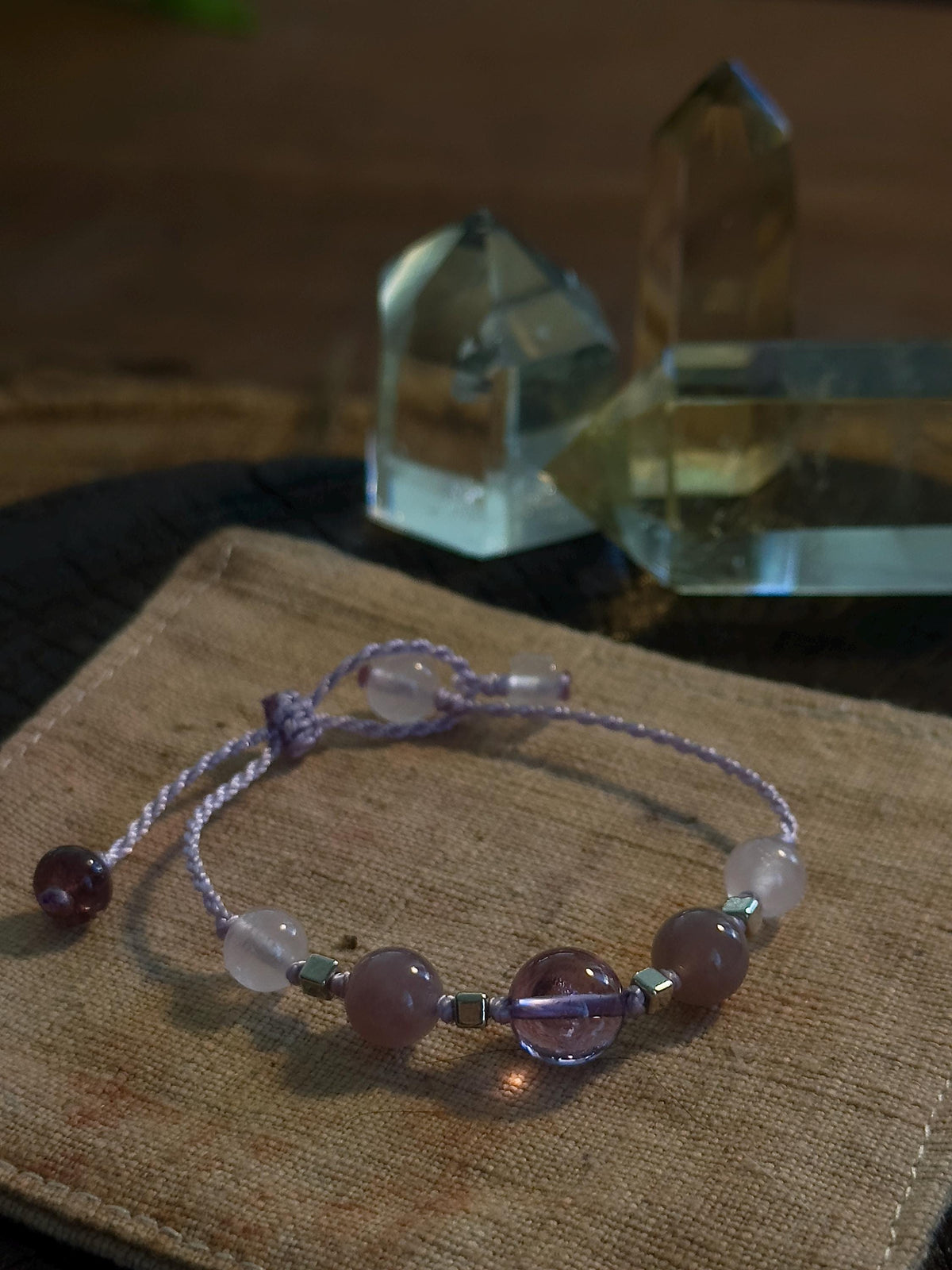 Brazilian Amethyst & Lavender Rose Quartz Bracelet – natural stone detail 4