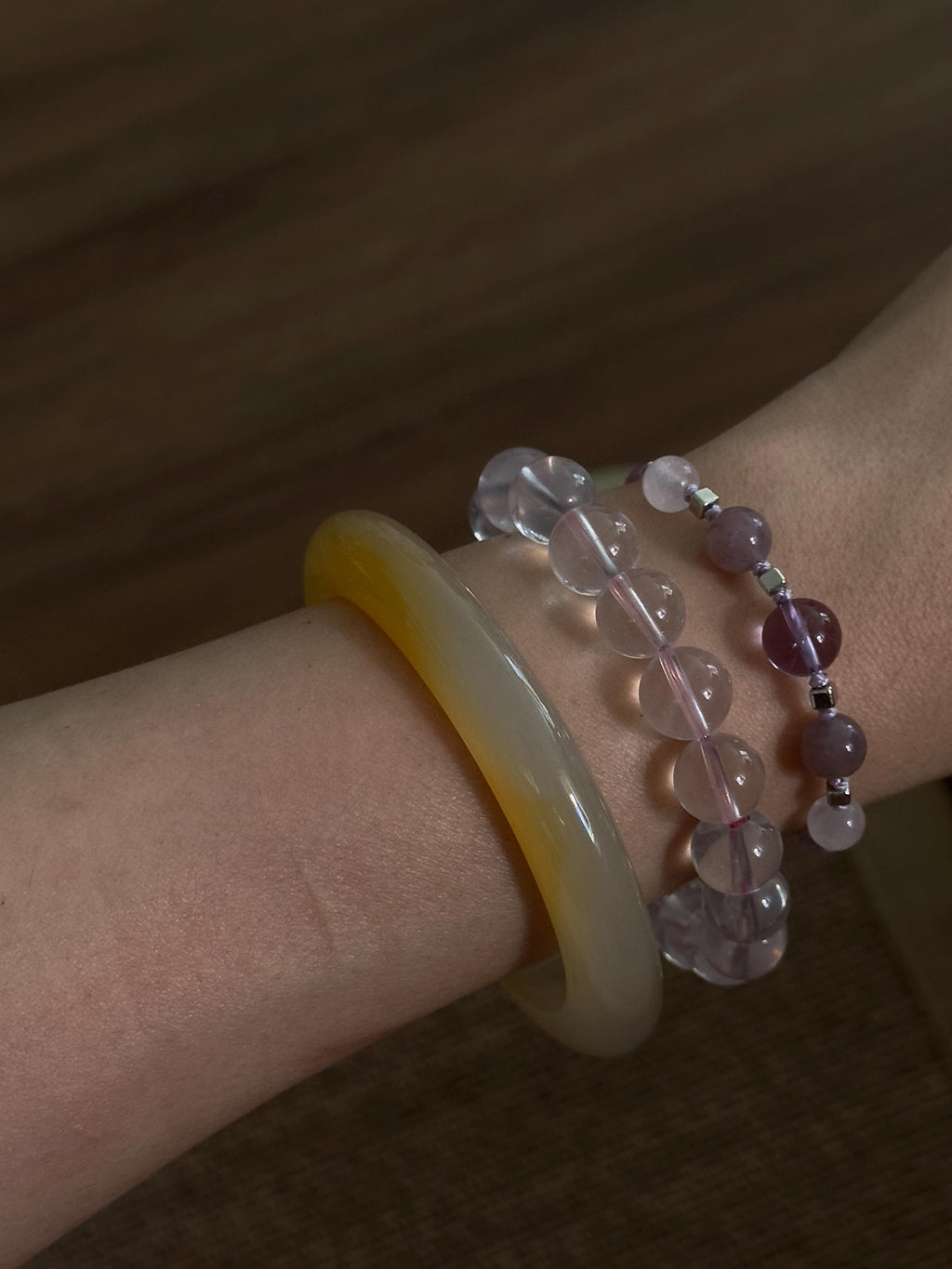 Brazilian Amethyst & Lavender Rose Quartz Bracelet – natural stone detail 5