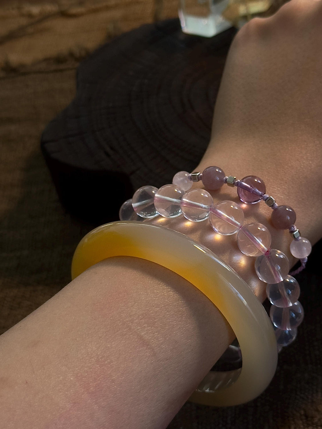 Brazilian Amethyst & Lavender Rose Quartz Bracelet – natural stone detail 6