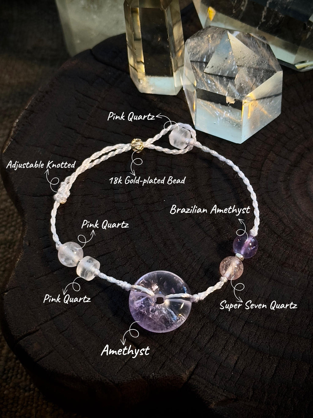 Amethyst donut bracelet with Super Seven and rose quartz