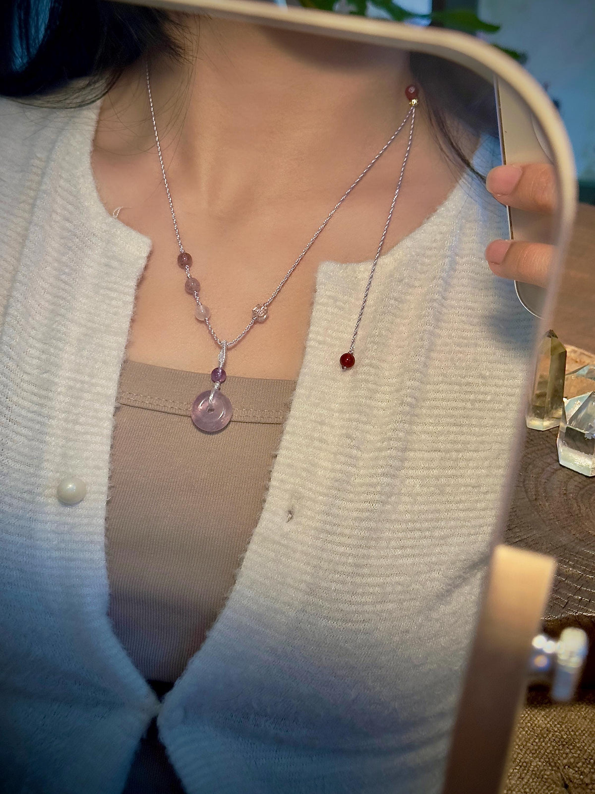 Amethyst Peace Buckle Necklace – natural stone detail 5