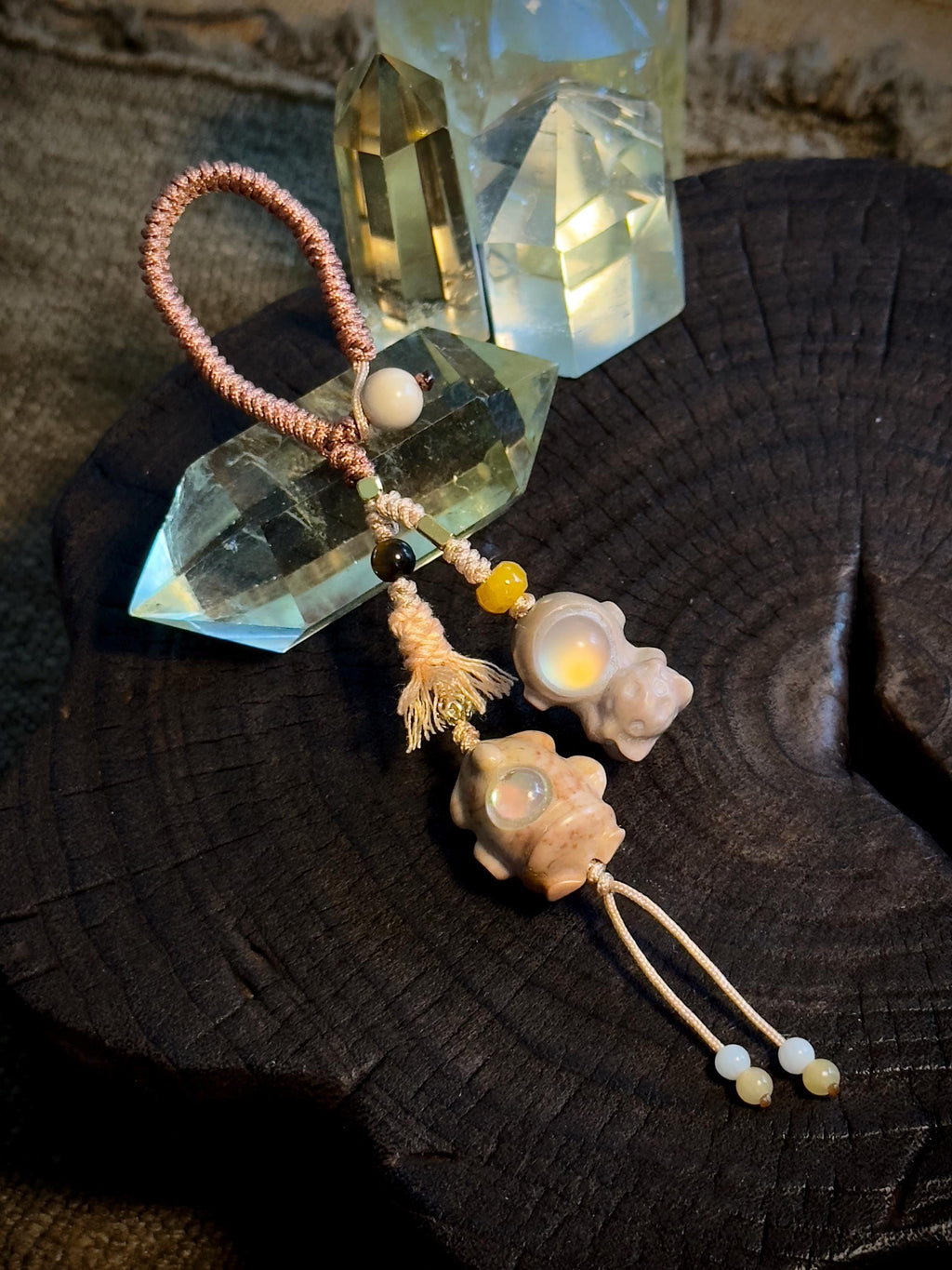 Astronaut and rocket natural Alashan agate handwoven charm