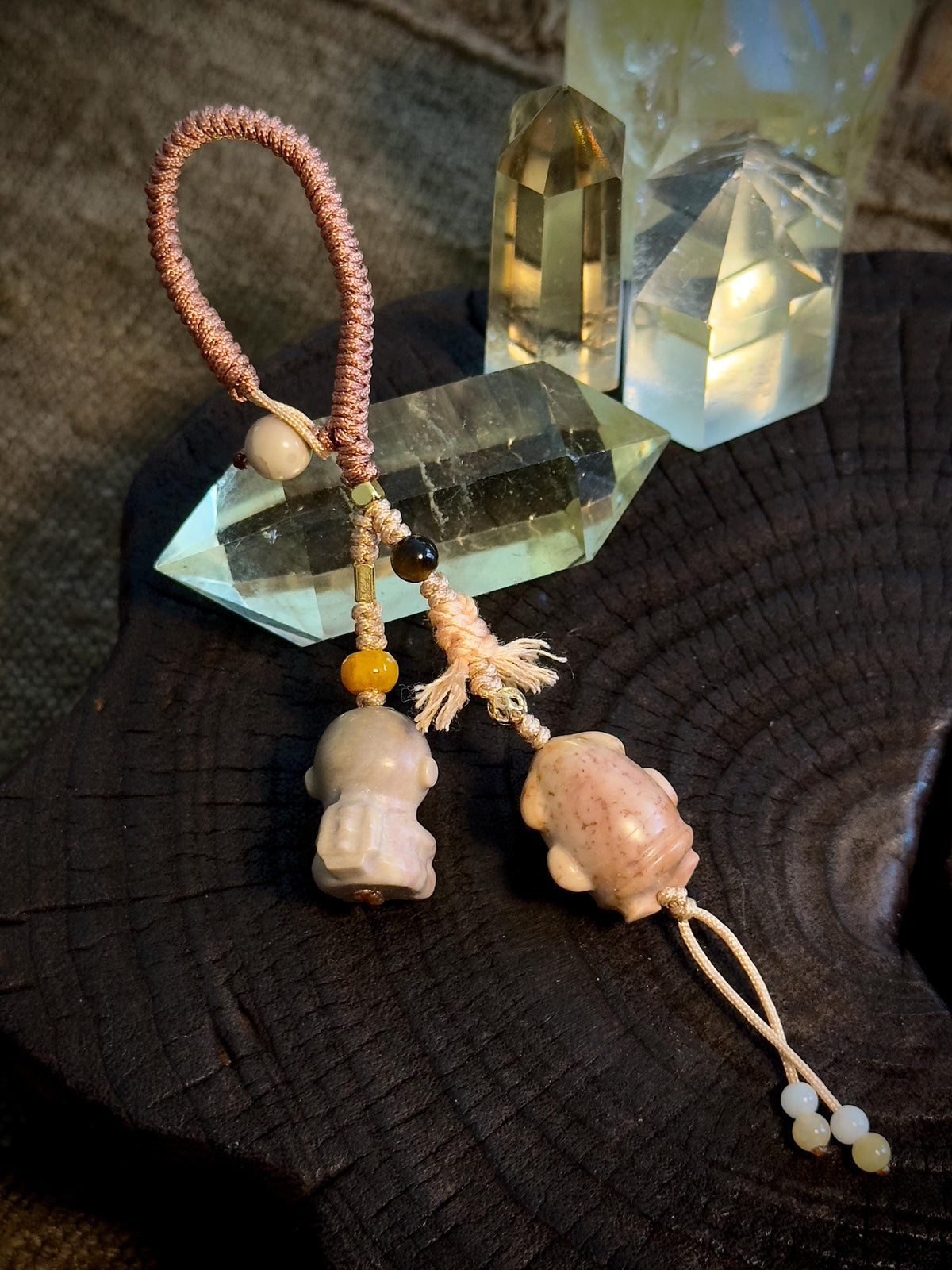 Astronaut and rocket Alashan agate bag charm close-up