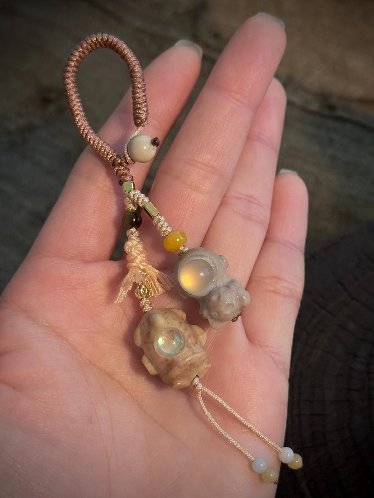 Alashan agate space theme handwoven charm detail