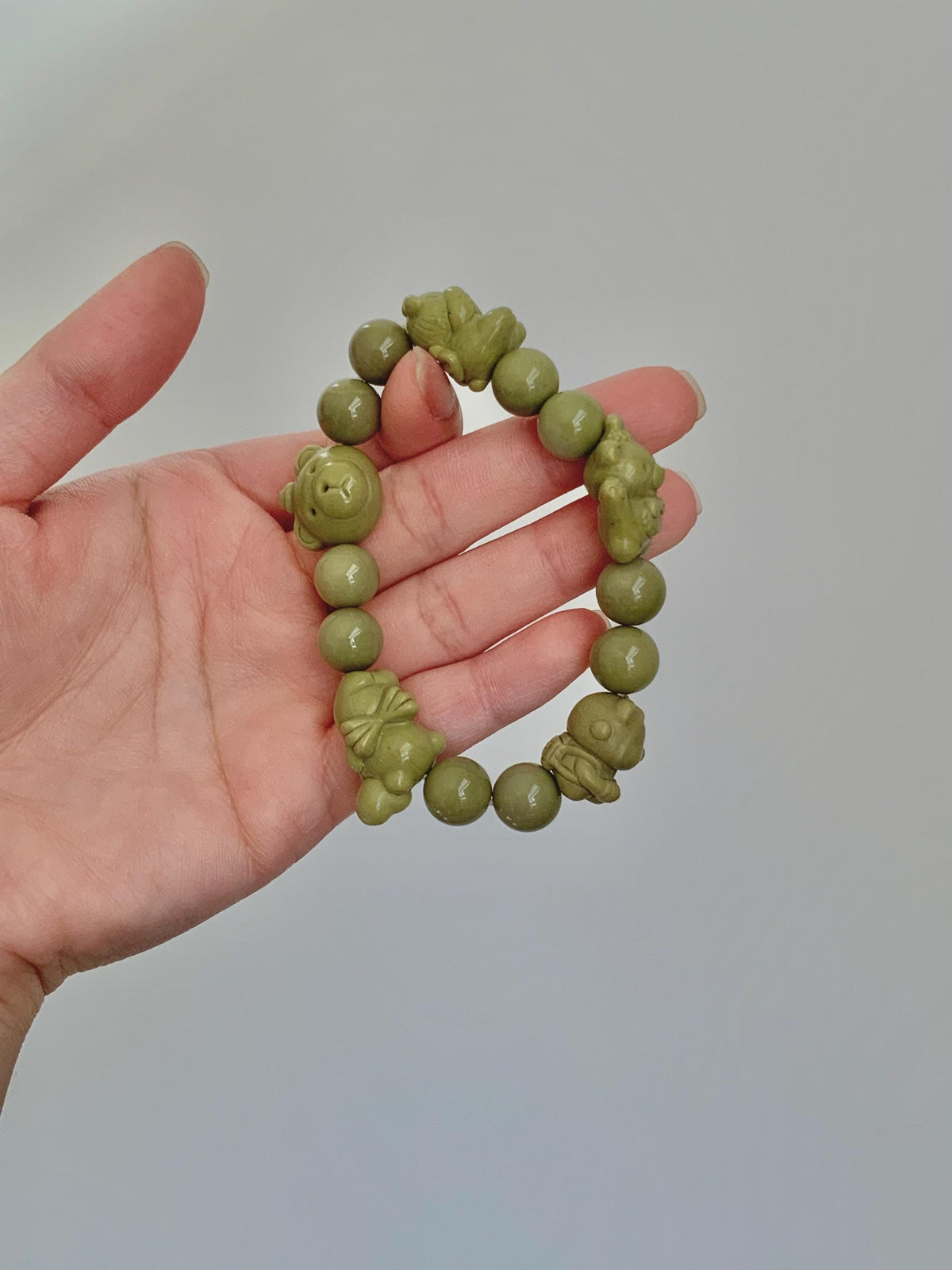 Avocado Green Bear Alashan Agate Bracelet