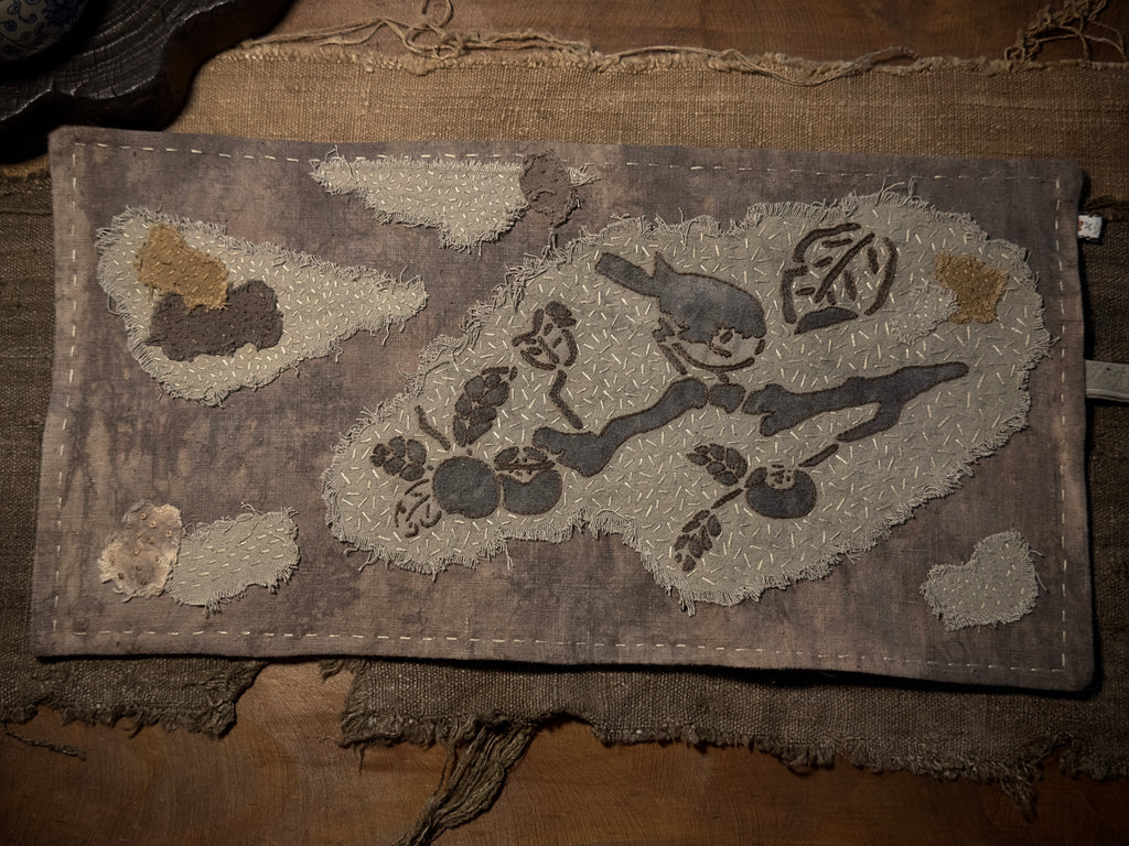 Bird & Persimmon Sashiko Tea Mat – detail 2