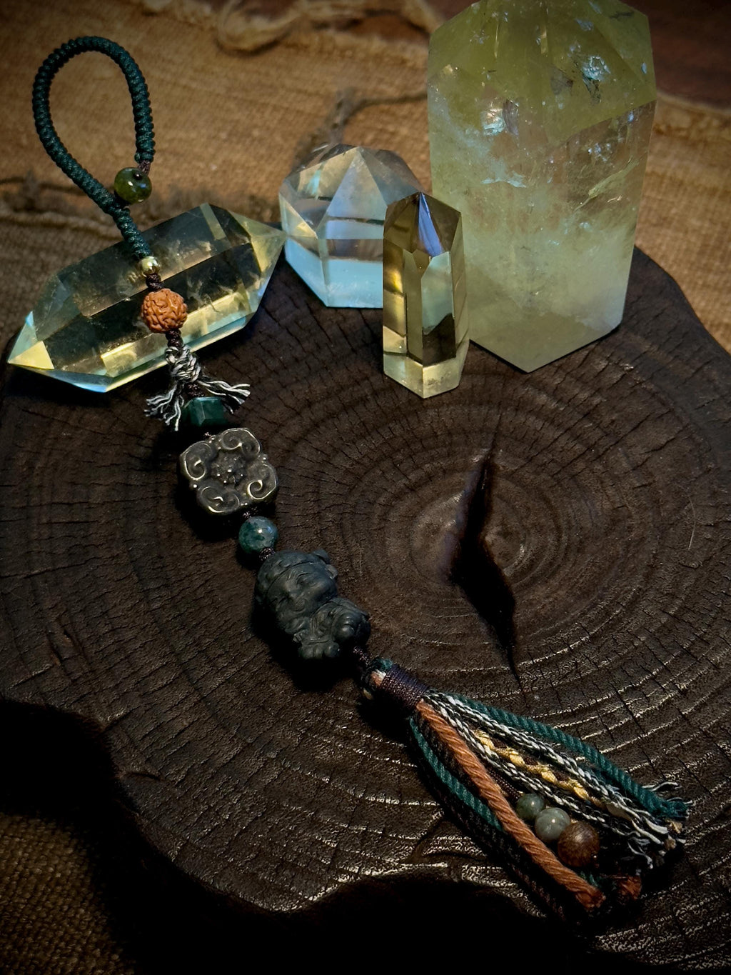 Black Wealth Deity Alashan agate handwoven charm