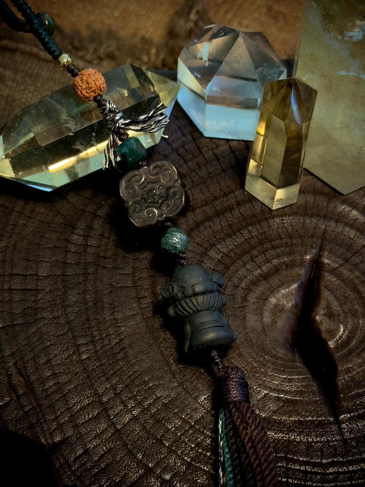 Black Wealth Deity Alashan agate handwoven charm