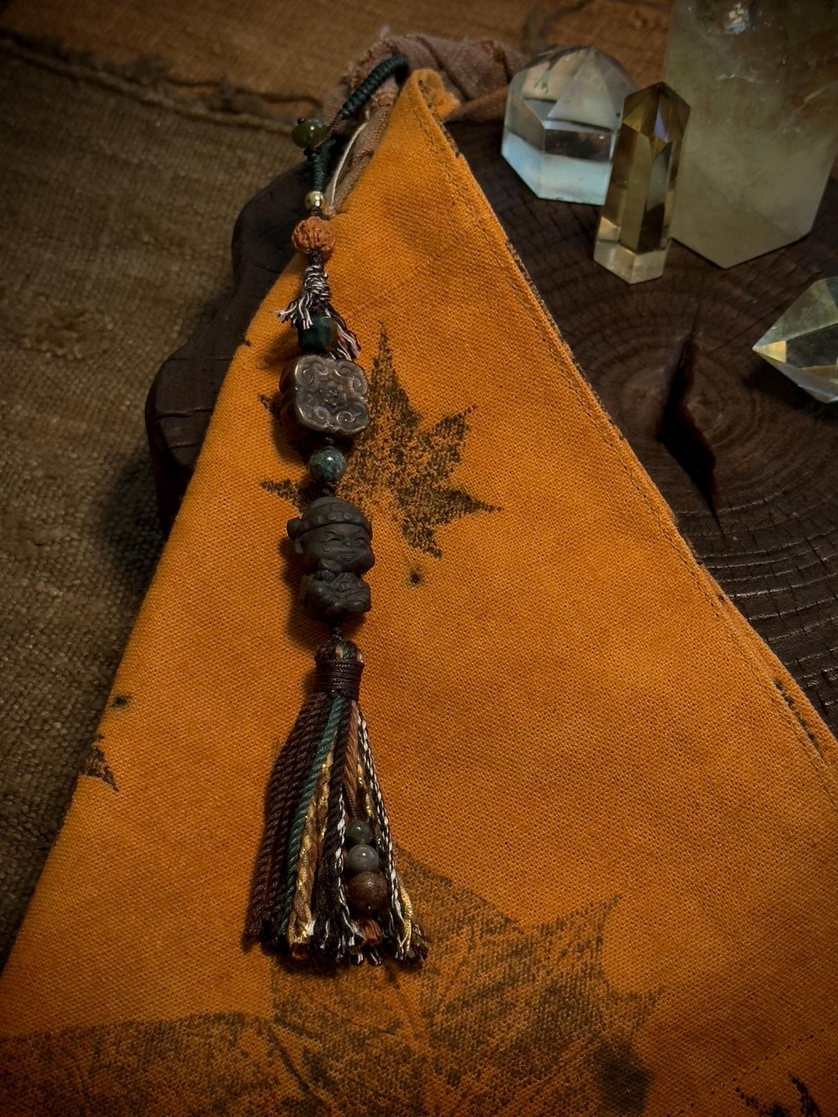 Black Wealth Deity Alashan agate handwoven charm