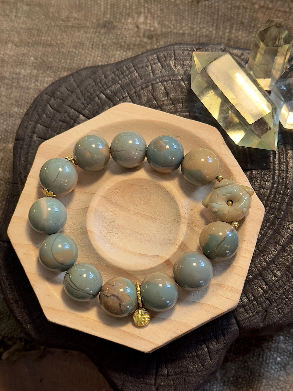 Blue grey Alashan agate tortoise charm bracelet