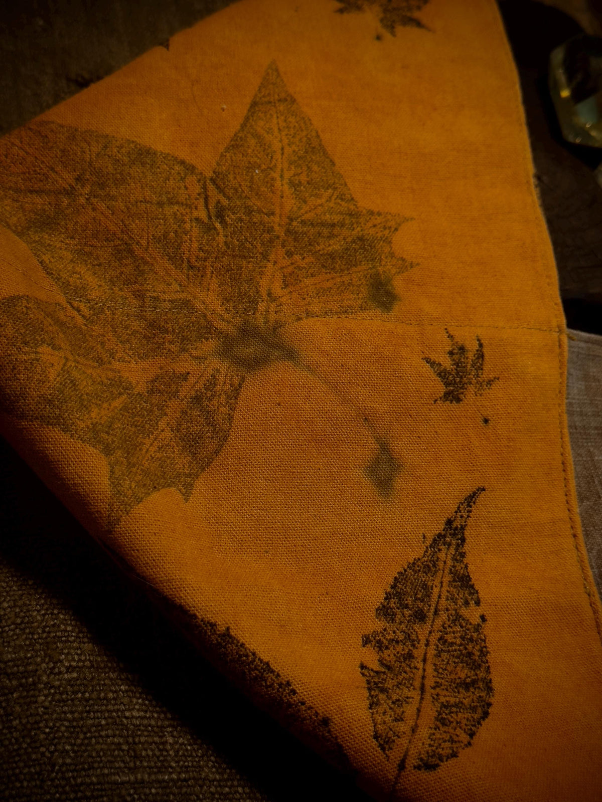 Wabi-sabi botanical printed cotton shoulder bag detail