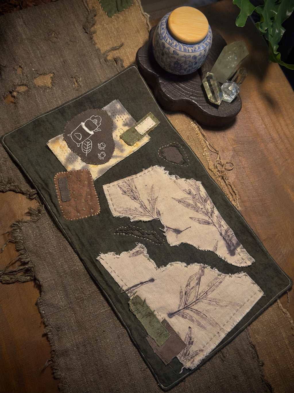 Botanical eco plant-dyed hand-stitched tea mat