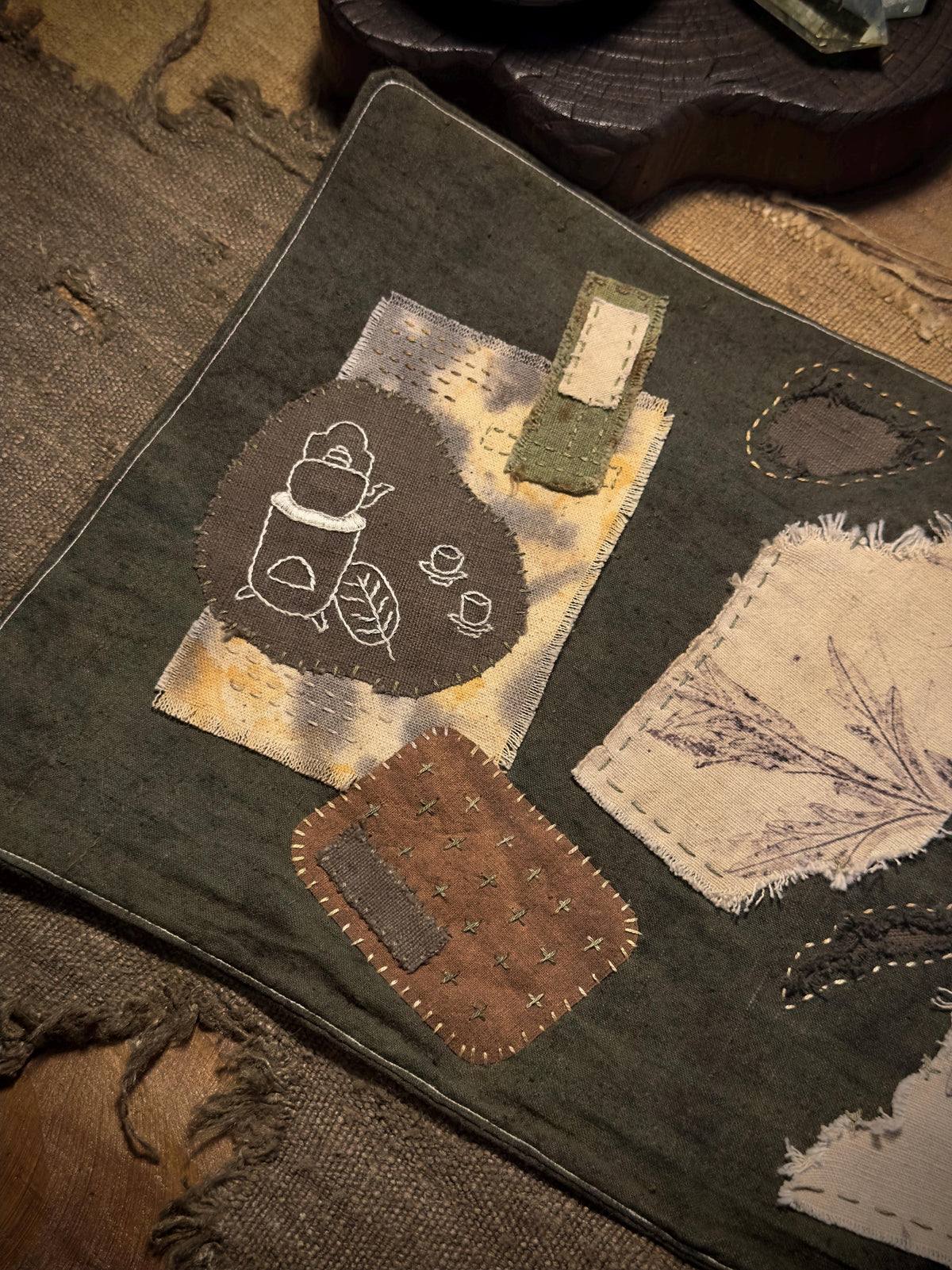 Botanical tea mat natural dyed textile