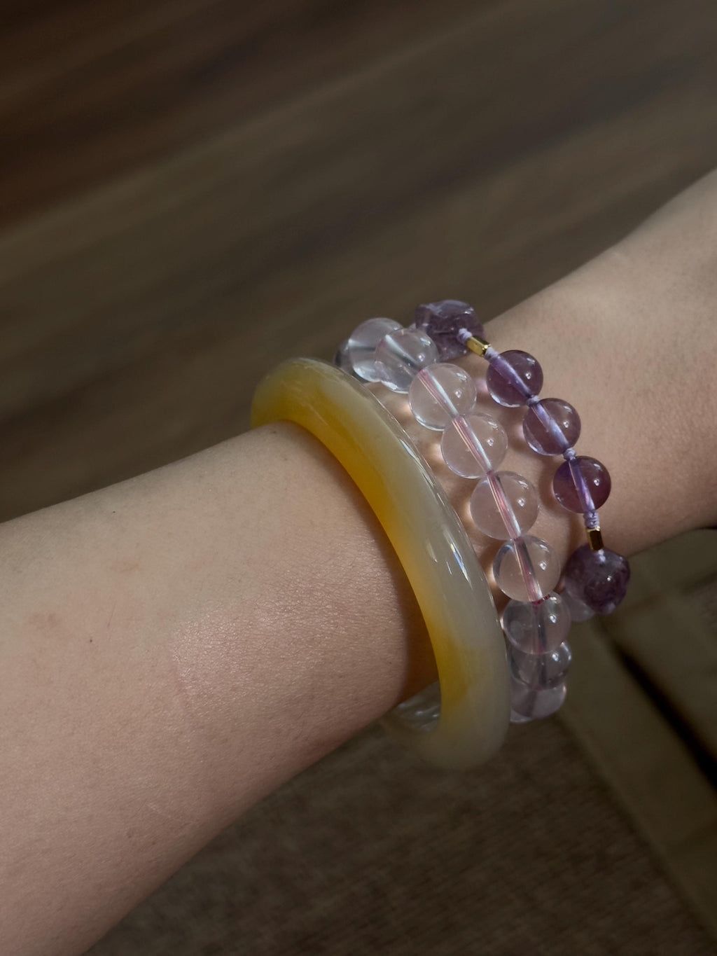 Brazilian Amethyst and Rose Quartz adjustable handwoven crystal bracelet – detail 4