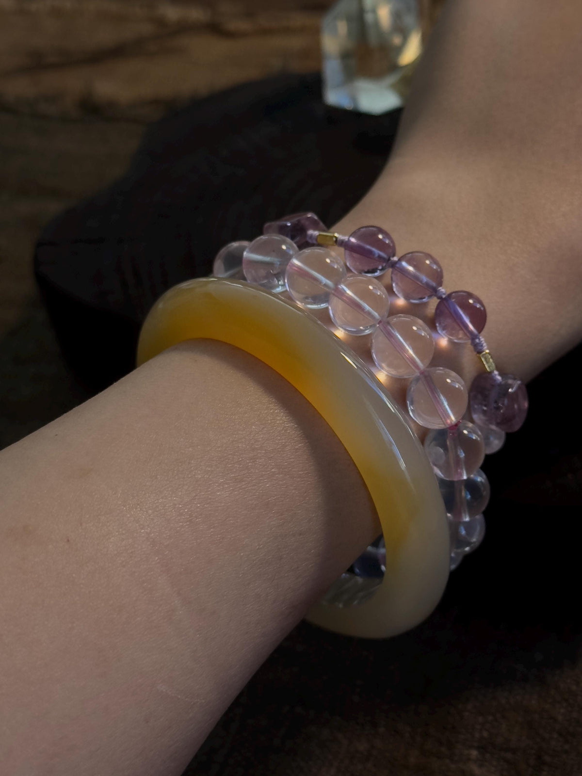 Brazilian Amethyst and Rose Quartz adjustable handwoven crystal bracelet – detail 5