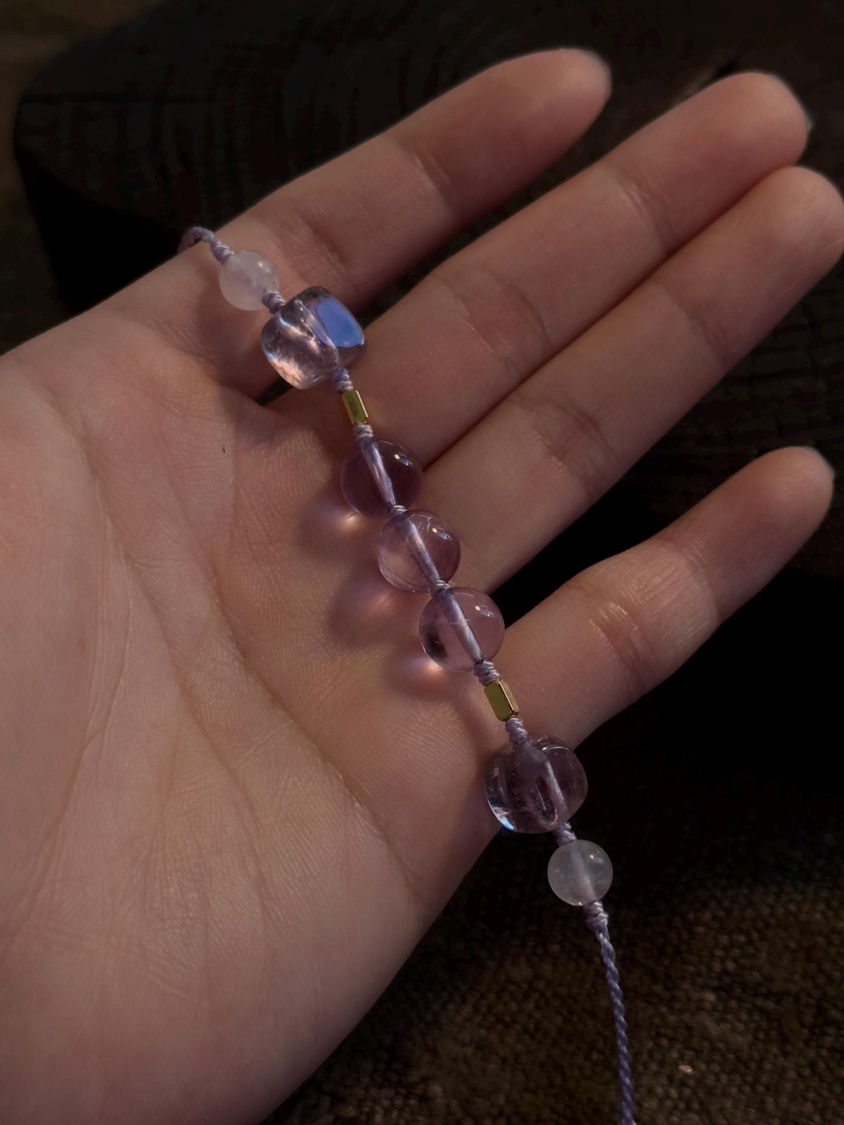 Brazilian Amethyst and Rose Quartz adjustable handwoven crystal bracelet – detail 6