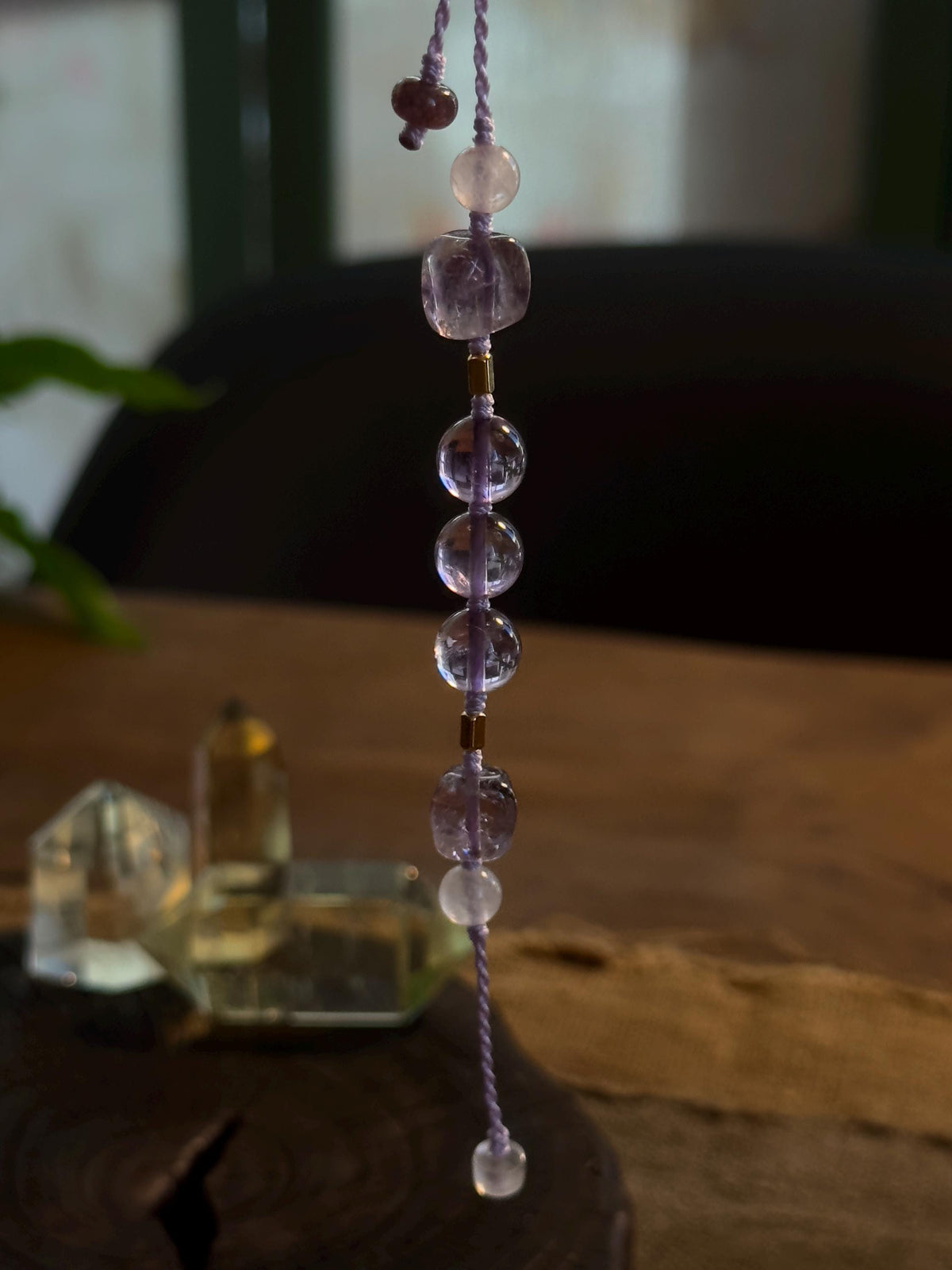 Brazilian Amethyst and Rose Quartz adjustable handwoven crystal bracelet – detail 7