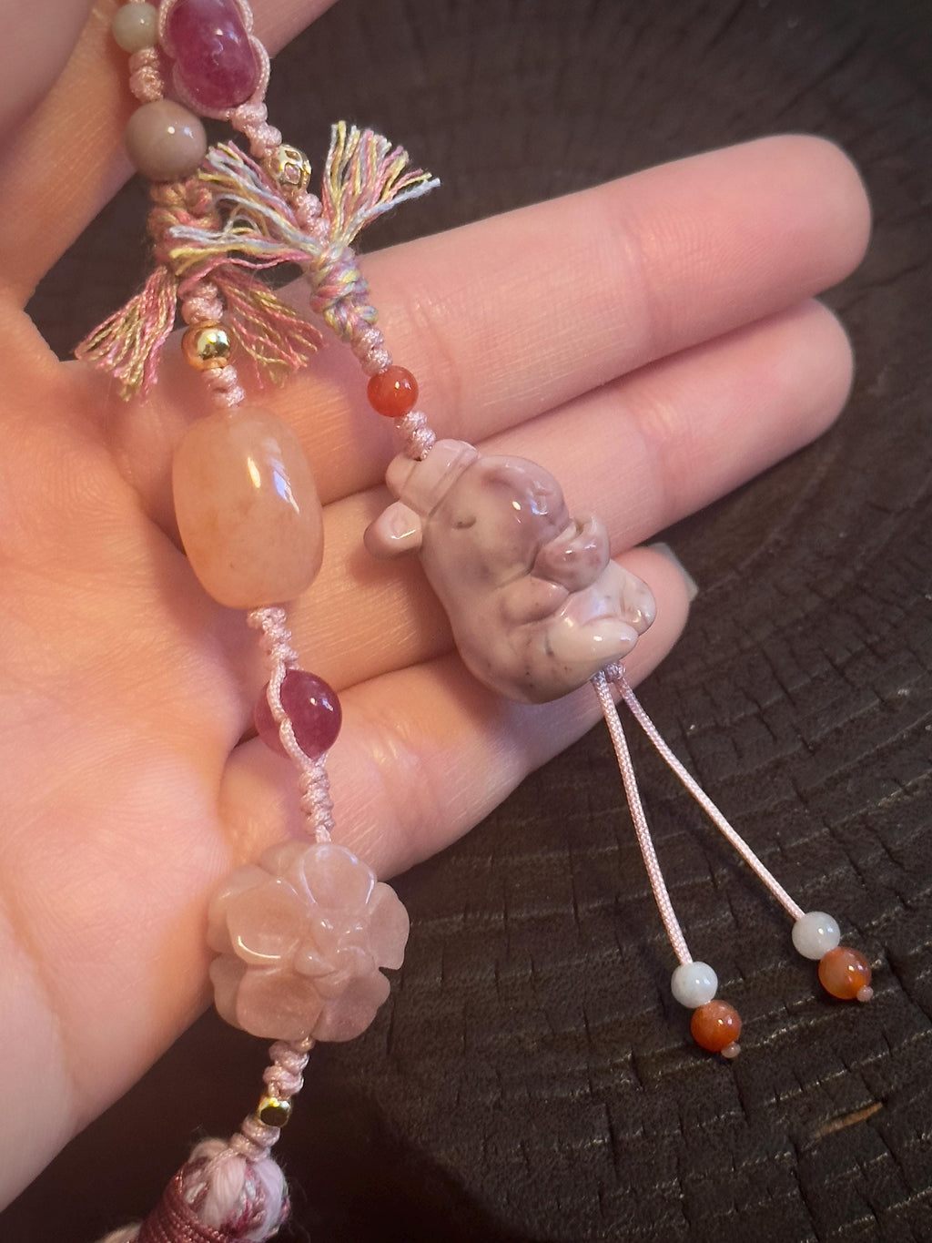 Capybara Alashan Agate & Jade Bag Charm – detail 3