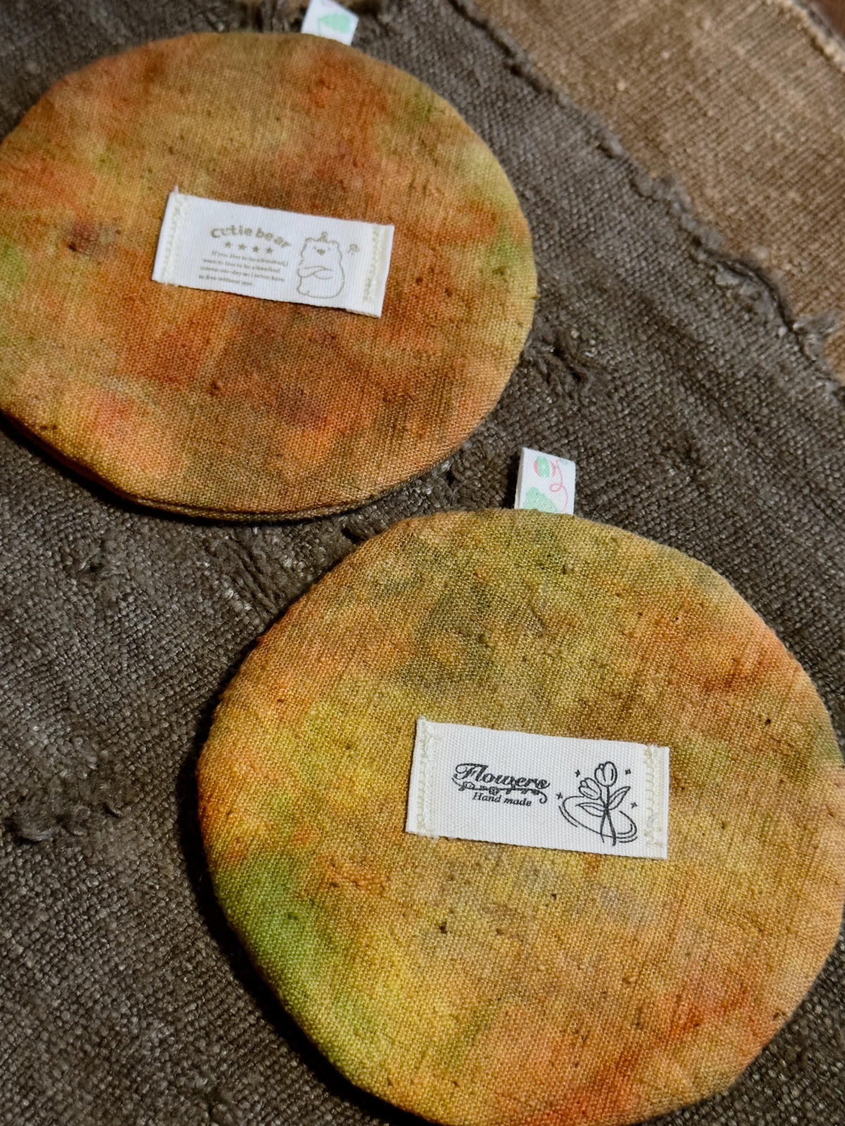 Wabi-Sabi Plant-Dyed Christmas Cat Coasters – textile detail 2