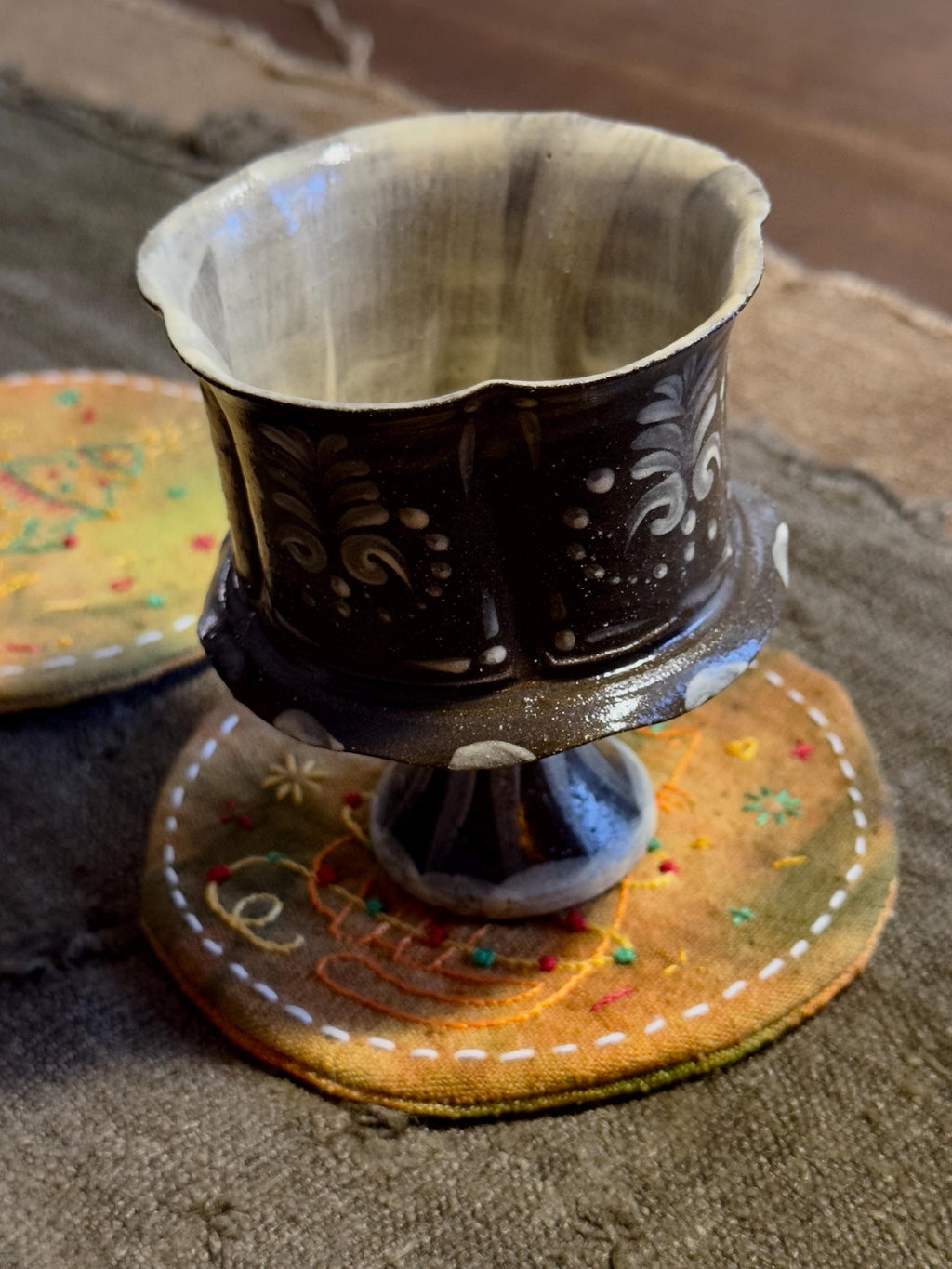 Wabi-Sabi Plant-Dyed Christmas Cat Coasters – textile detail 5