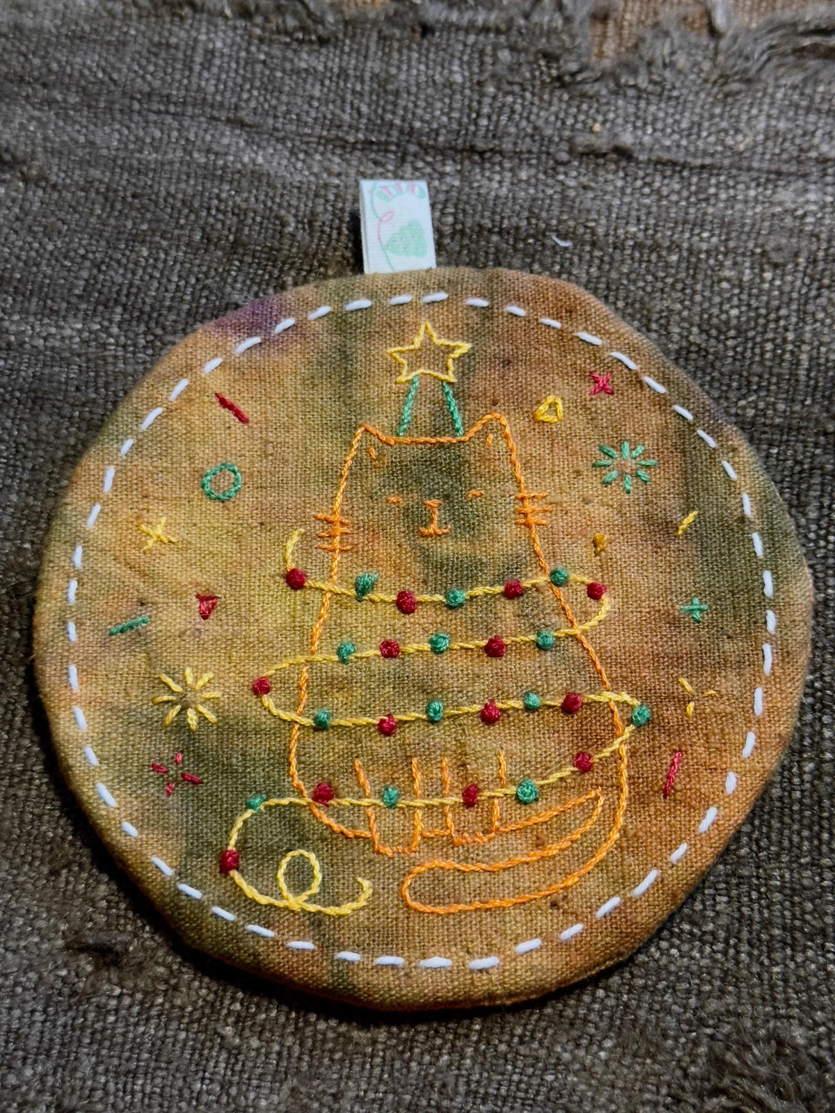 Wabi-Sabi Plant-Dyed Christmas Cat Coasters – textile detail 6