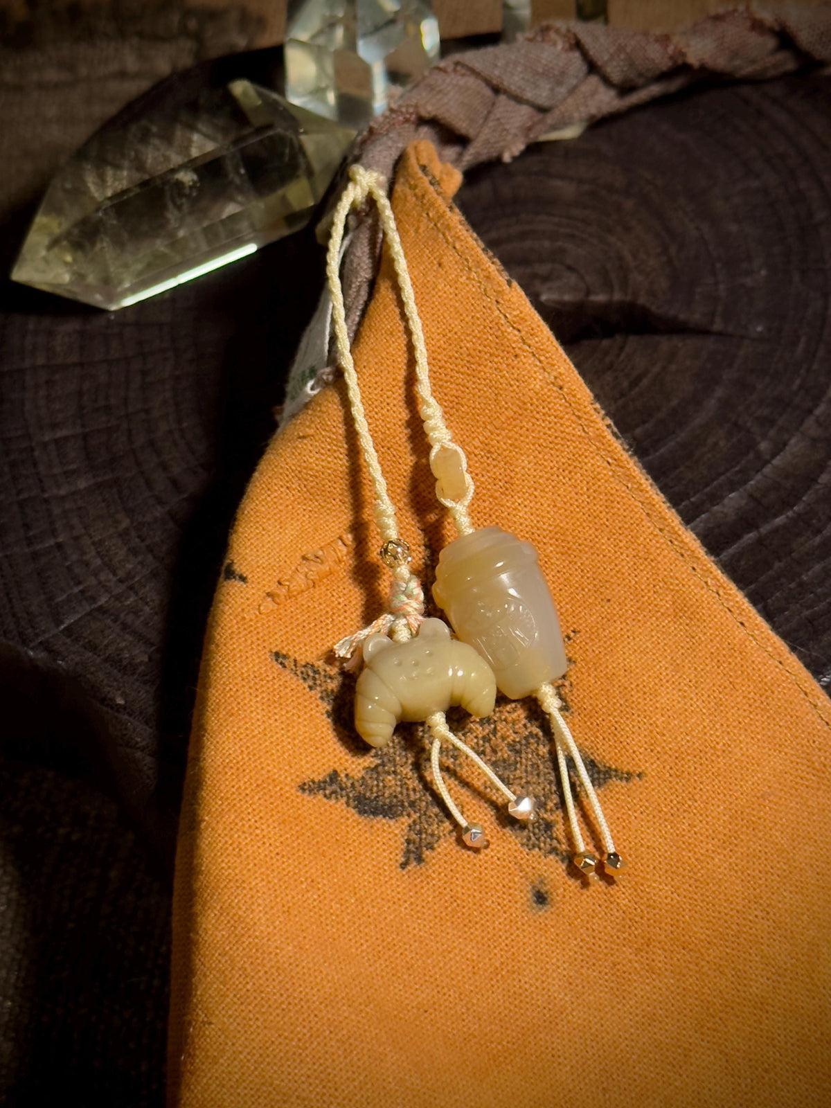Alashan agate cafe bag charm with coffee and croissant motifs