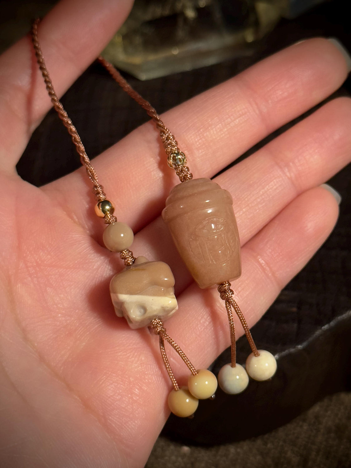 Natural Alashan agate coffee charm detail