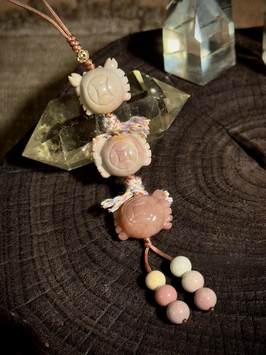 Crab and coin Alashan agate handwoven lucky charm