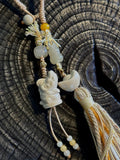 Cream white crocodile carved Alashan agate handwoven charm